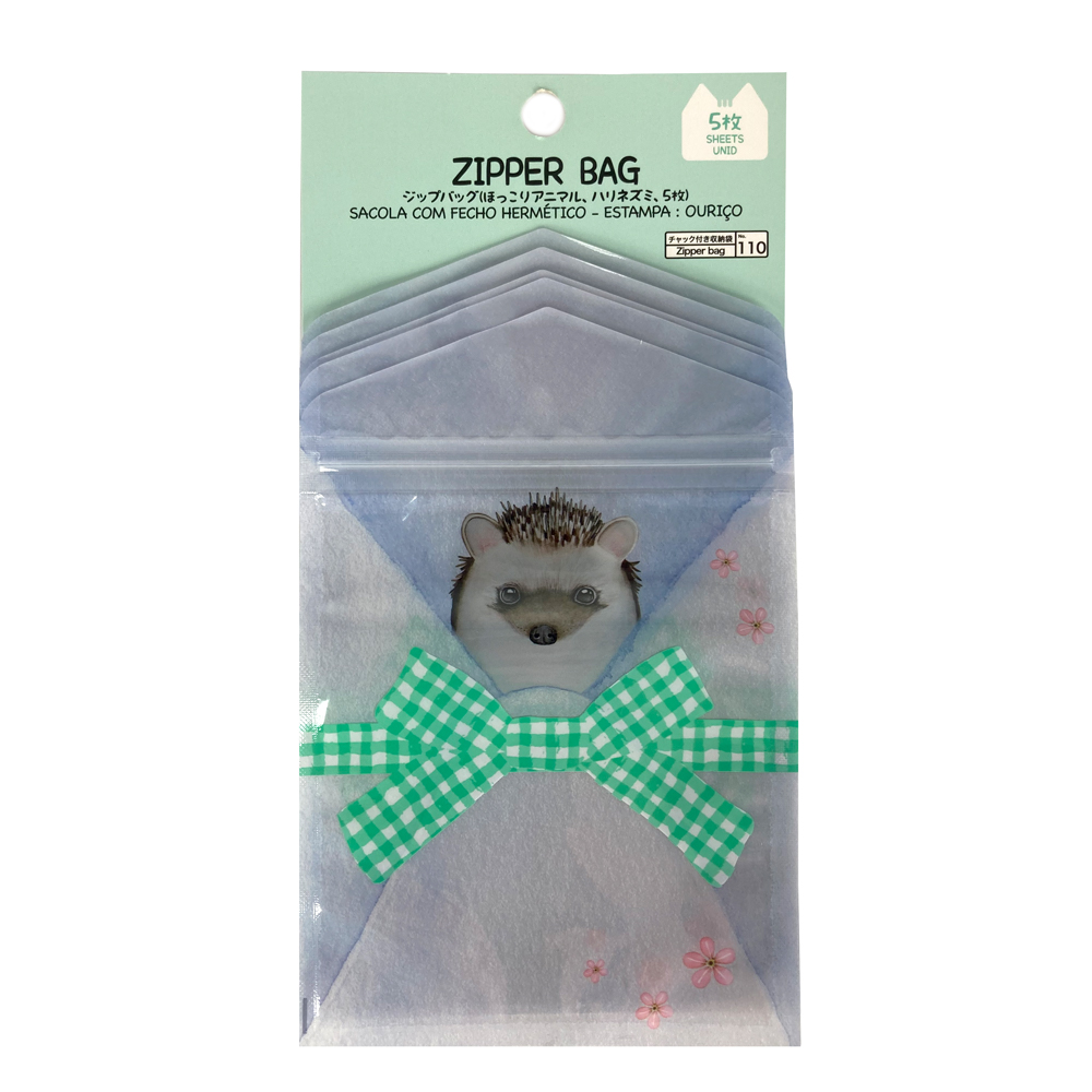 Saco Fecho Zip Zipper Bag Estampa Ouriço 5 Unidades Daiso